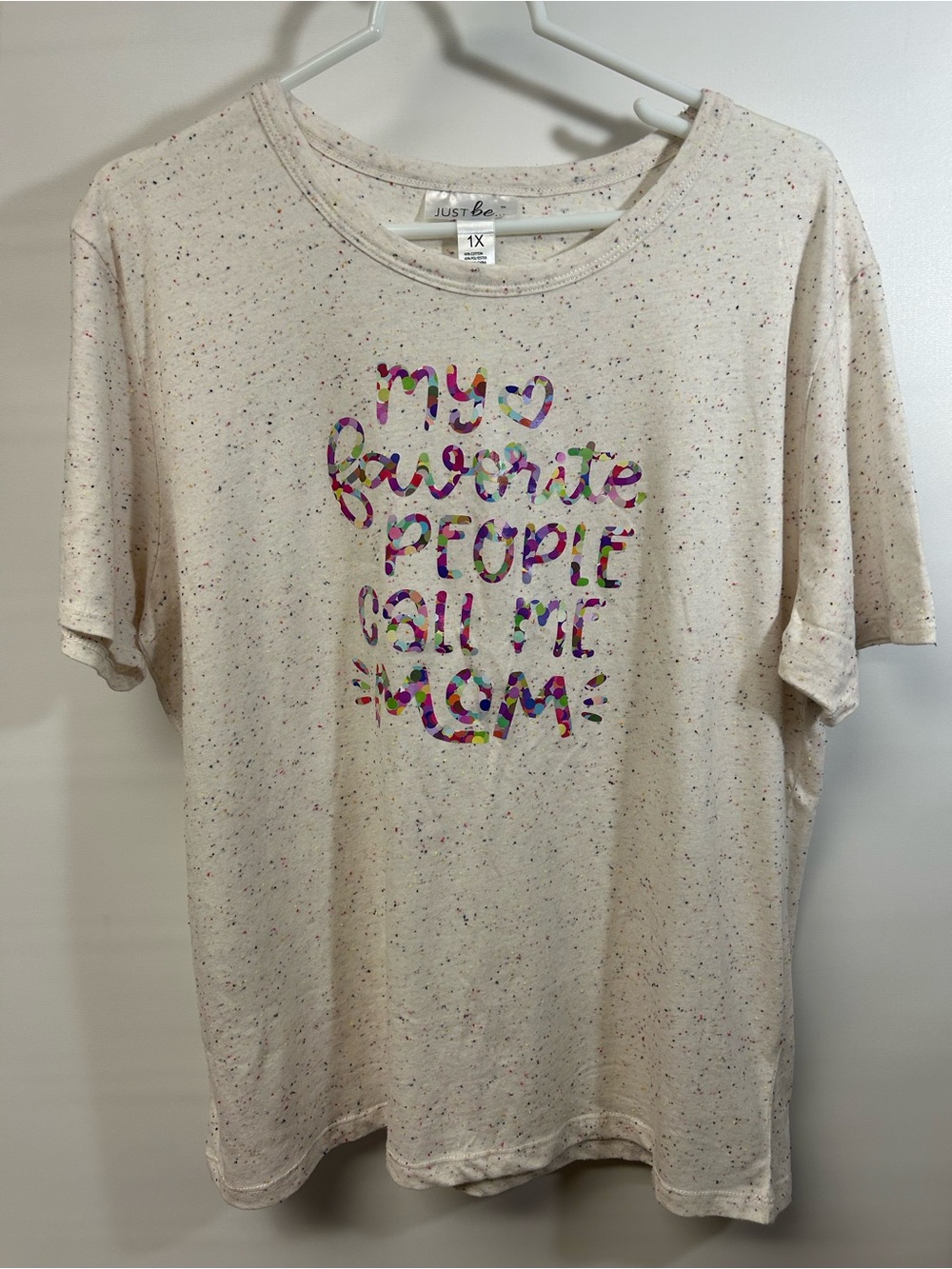 Just Be 1X Cream Speckle Short Sleeve Tee with Multicolor Confetti top